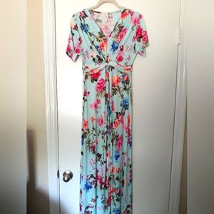 Floral Blue Maxi Knit Dress